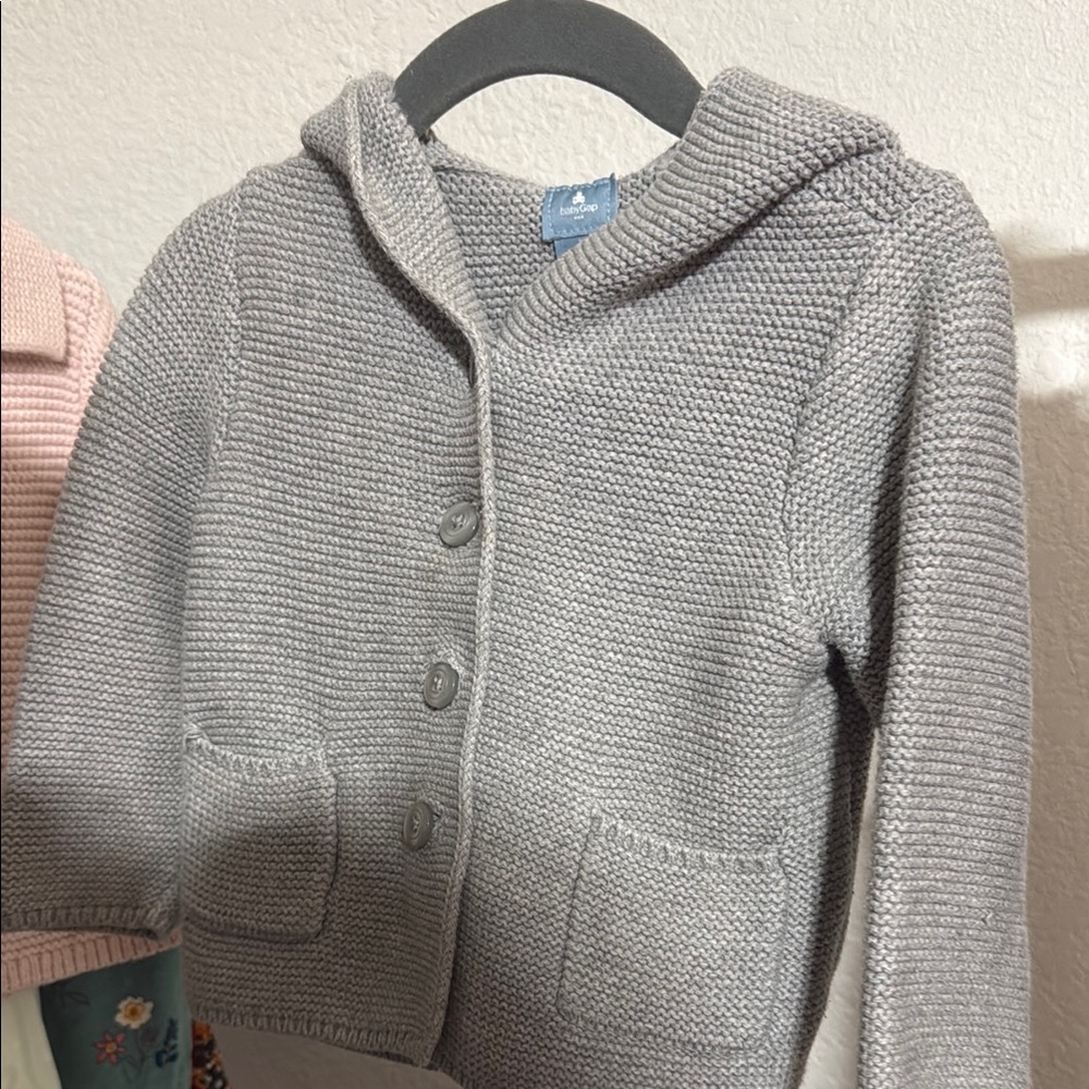 Gray Knit Hooded Cardigan
